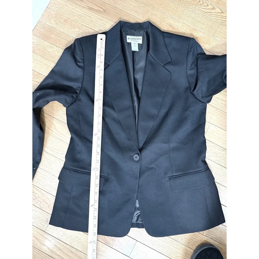 Pendleton Black 100% Virgin Wool Skirt Suit Set Blazer Pencil Skirt 10P USA‎